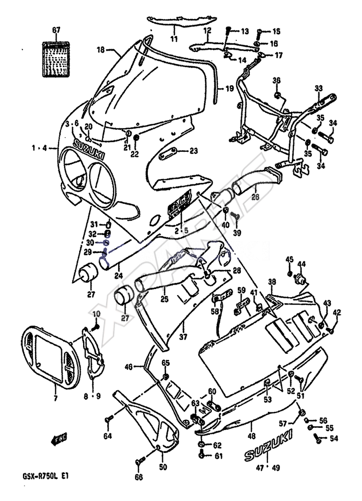 Billede til varegruppe COWLING (MODEL J 33J)REFER TO FIG.61 (L-8) FOR  MODEL L 3SL 3RZ