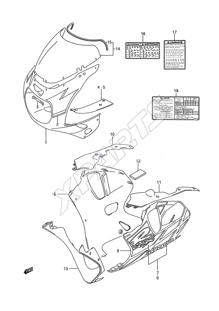 Billede til varegruppe COWLING BODY (MODEL N 3WC)REFER TO FIG.62(J-11) FOR  MODEL S M18