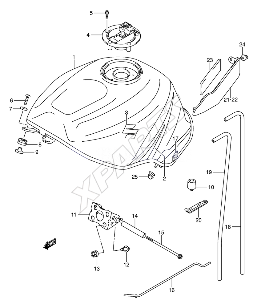 Billede til varegruppe FUEL TANK (MODEL K4)REFER TO FIG.39B(E-14) FO R-GSX-R750XK5