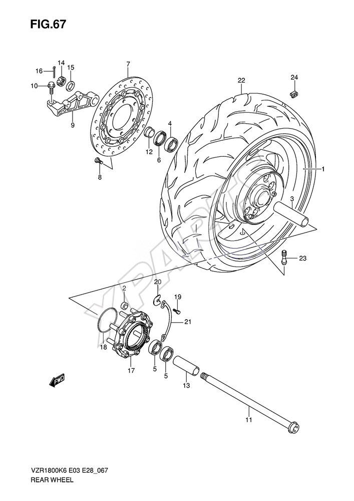 Billede til varegruppe REAR WHEEL (MODEL K6/ K7)REFER TO FIG.67A(L- 5) FO R MODEL K8/ K9