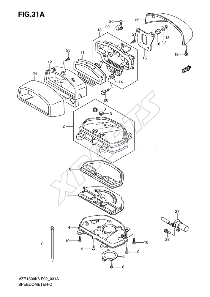 Billede til varegruppe SPEEDOMETER (VZR1800K8/ K9/ U2K8/ U2K9)REFER TO FIG.31C(F- 6) FO R VZR1800ZK8/ ZU2K8