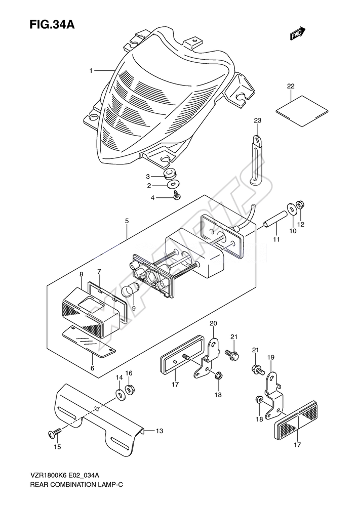 Billede til varegruppe REAR COMBINATION LAMP (SEE NOTE)REFER TO FIG.34B(G- 6) FO R VZR1800ZK7/ ZK8/ ZU2K7/ ZU 2K8/ ZK9