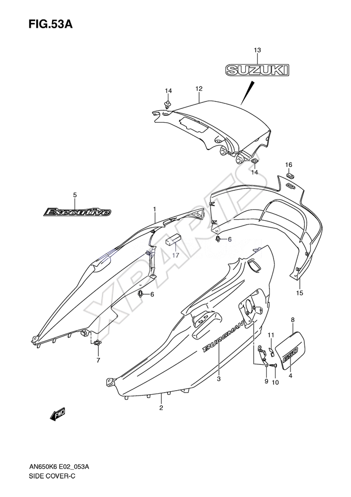 Billede til varegruppe SIDE COVER (AN650AK8)REFER TO FIG.53B(H-13) FO R AN650AZK8