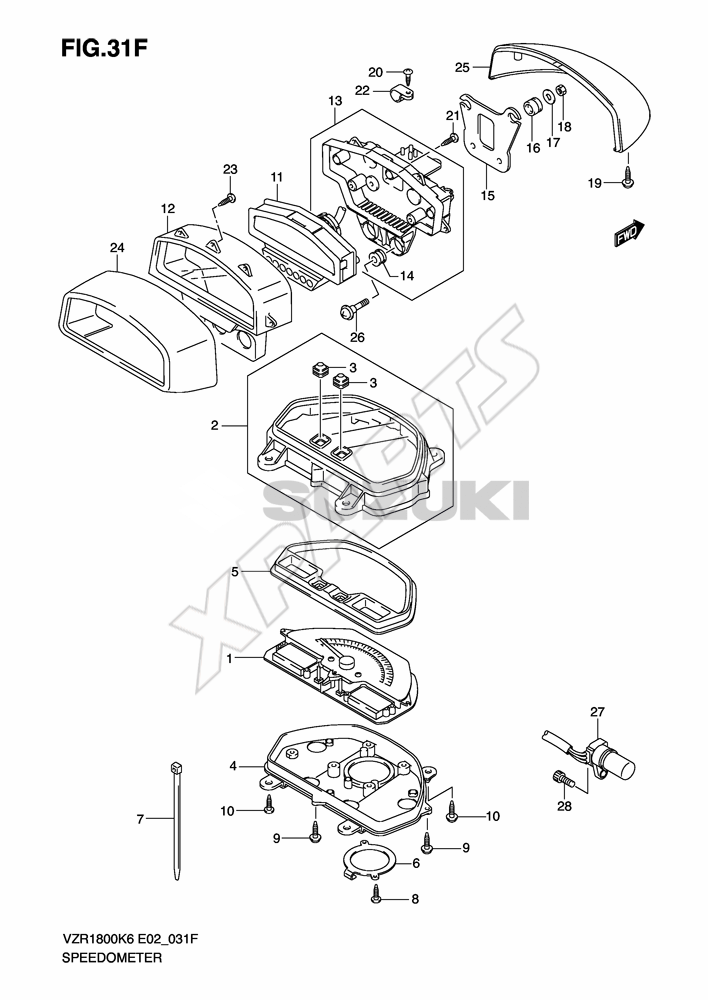 Billede til varegruppe SPEEDOMETER (VZR1800ZK9/ ZUFK9)REFER TO FIG.31G(F-10) FO R VZR1800L0/ UFL0