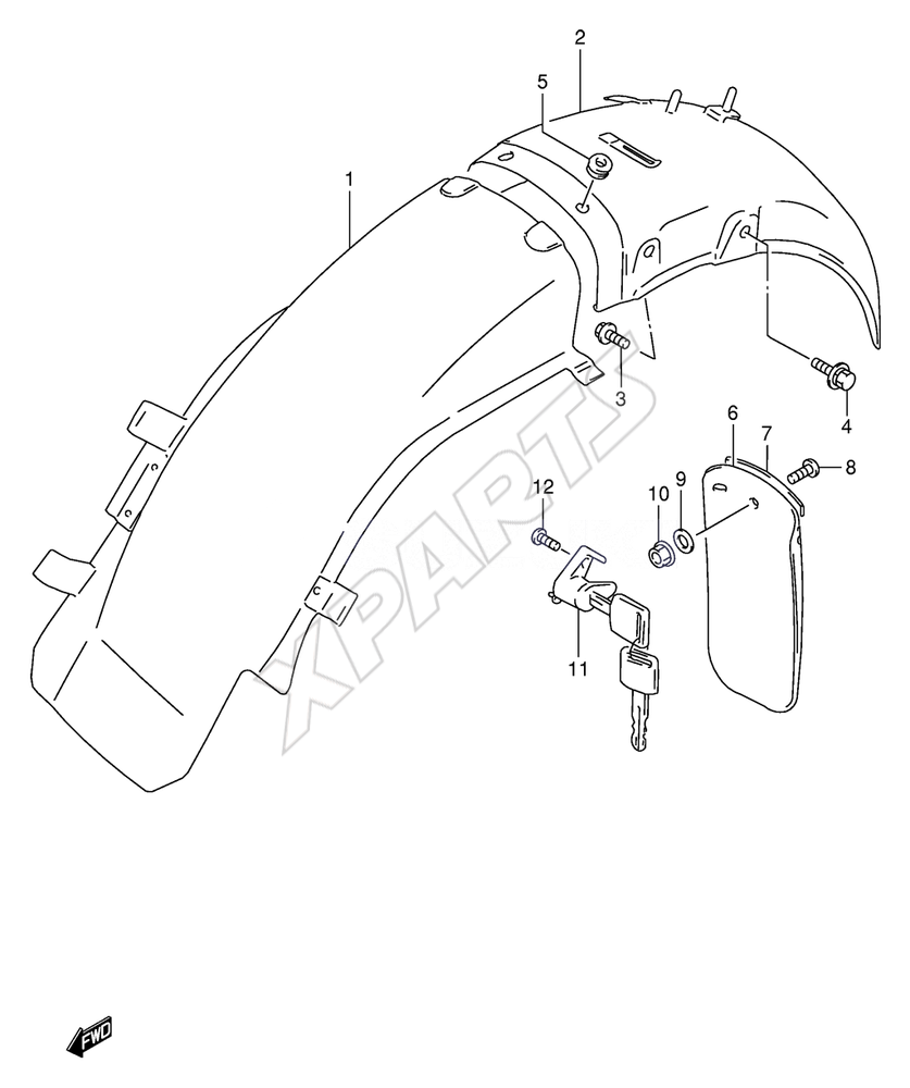 Billede til varegruppe REAR FENDER (MODEL V/ W)REFER TO FIG.37 (F-6) FOR  MODEL X