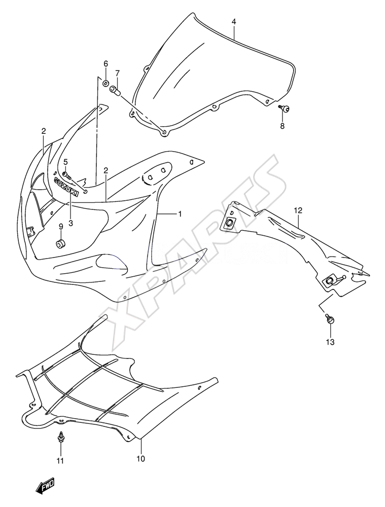 Bild für Kategorie COWLING BODY (GSX-R600K3)COLOR : LR5=YBD(WHITE) YB A(BLUE)