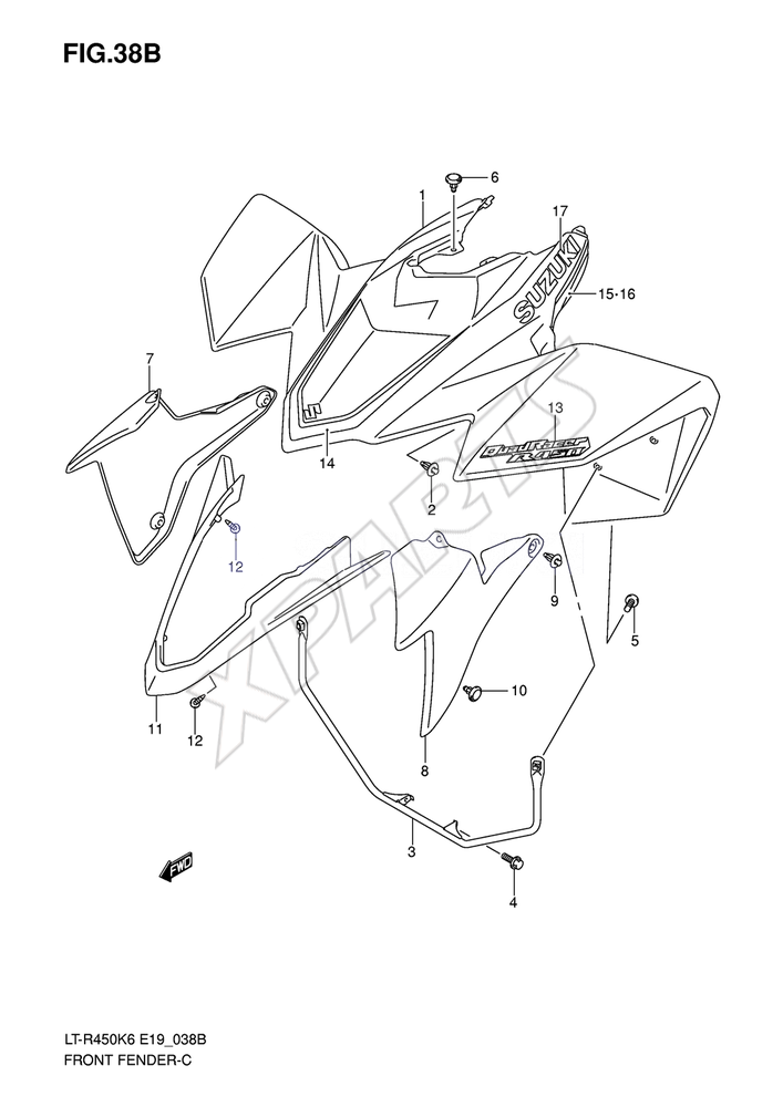 Billede til varegruppe FRONT FENDER (LT-R450K8)REFER TO FIG.38D(G- 6) FO R LT-R450K9