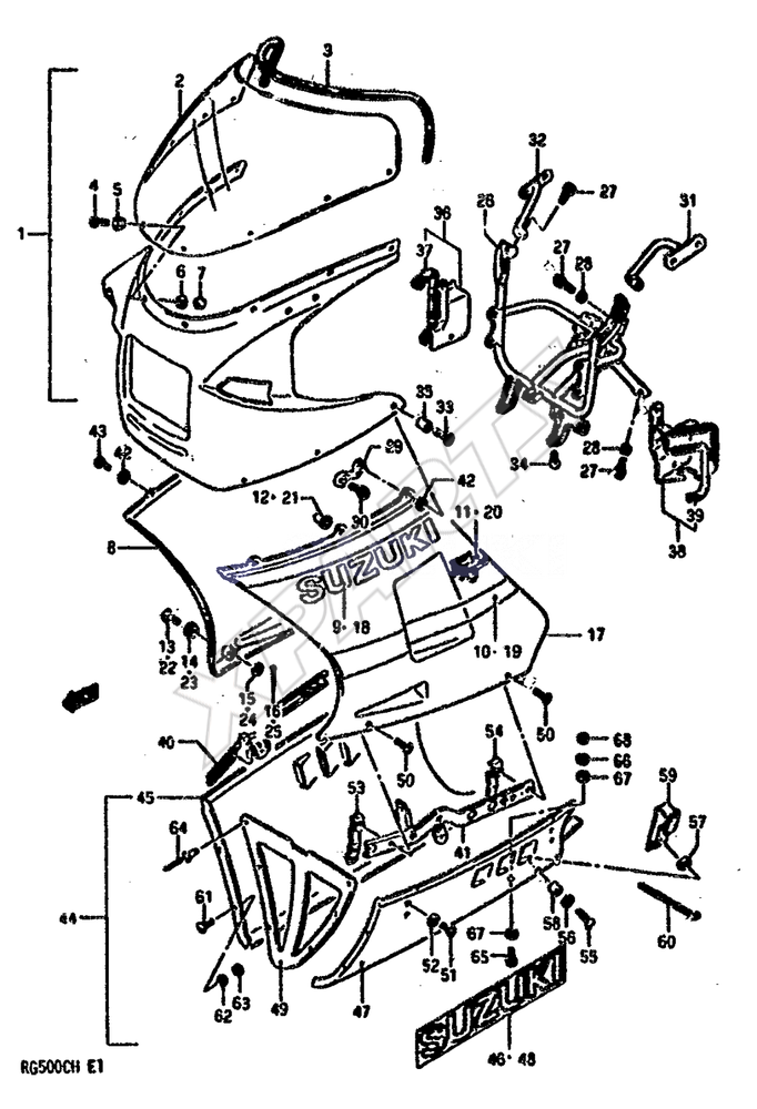 Bild für Kategorie COWLING (MODEL G)REFER TO FIG.57 (H-5) FOR  MODEL G E2 E15 E16 E17 E 21 E22 E25 E34 E39