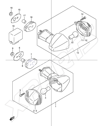 Billede til varegruppe TURN SIGNAL LAMP (GSF600Y/ UY/ K1/ K2/ K3/ K4/ UK1/ UK2/ UK3/ UK4/ ZK4)/ SUK1/ SUK2/ SUK3/ SUK4