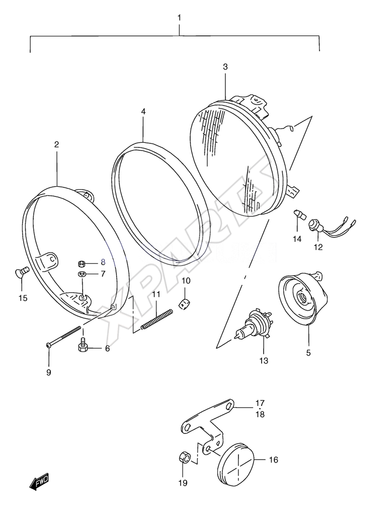 Billede til varegruppe HEADLAMP (GSF1200T/ V/ W/ X/ Y)