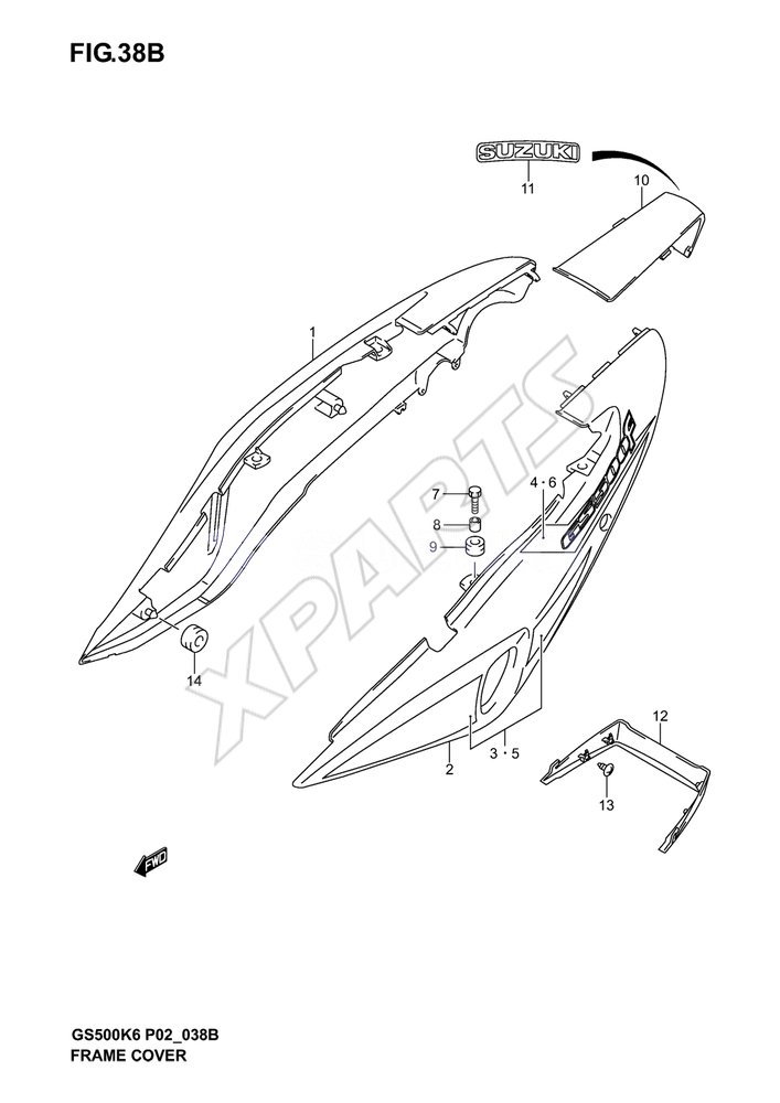 Billede til varegruppe FRAME COVER (GS500FK4/ FUK4)REFER  TO FIG. 38C (G-15)   FOR GS500K5/ UK5