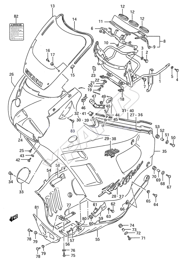 Billede til varegruppe COWLING (MODEL J)COLOR : 32X = 20F (MAROON ),19A (RED)