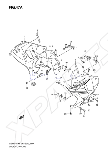 Billede til varegruppe UNDER COWLING (MODEL K9)COLOR : EAJ=YAY(BLACK),YM E(ORANGE)
