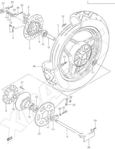 Bild für Kategorie REAR WHEEL (MODEL D E6,E24,E27 F.NO.110576~/ GSX750ESE/ EFE E6,E24)