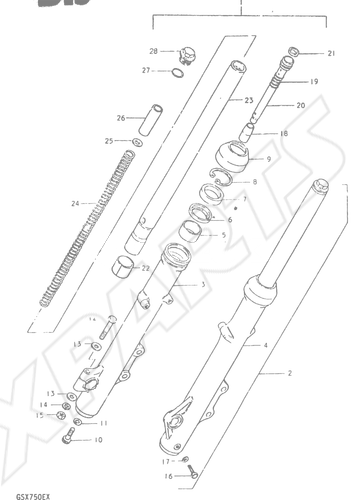 Billede til varegruppe FRONT FORK (GSX750ET F.NO.504682~, GSX750T F.NO.100292~)