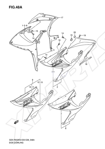 Billede til varegruppe SIDE COWLING (MODEL K7): CRU=019(BLACK),YKV(BLAC K)