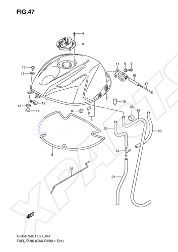 Billede til varegruppe FUEL TANK (GSX-R750L1 E21)COLOR : GLR=YSF(BLUE),YBD (WHITE)
