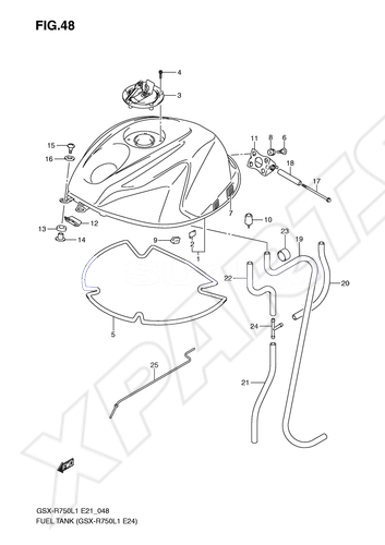 Billede til varegruppe FUEL TANK (GSX-R750L1 E24)COLOR : GLR=YSF(BLUE),YBD (WHITE)