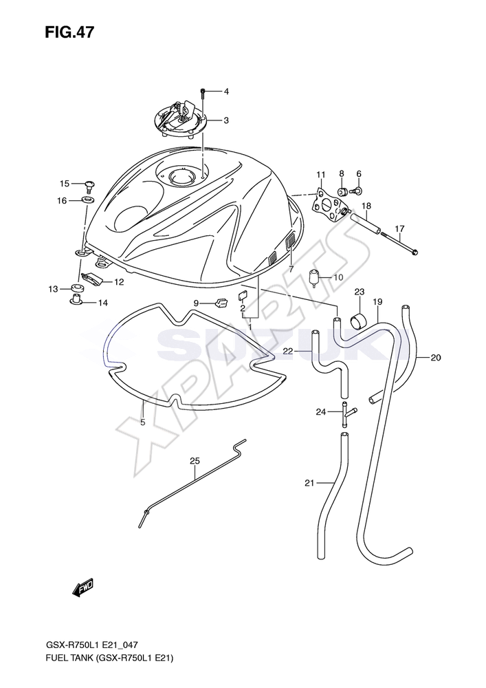 Billede til varegruppe FUEL TANK (GSX-R750L1 E21)COLOR : GLR=YSF(BLUE),YBD (WHITE)