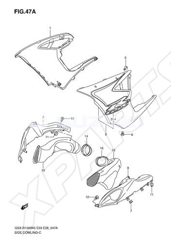 Billede til varegruppe SIDE COWLING (MODEL K6): CRU=019(BLACK),YKV(BLAC K)