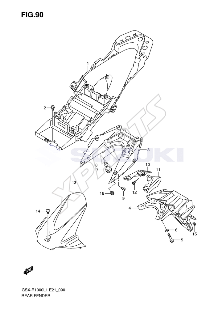 Billede til varegruppe REAR FENDER (GSX-R1000L1 E21)COLOR : GLR=YBD(WHITE),YS F(BLUE)