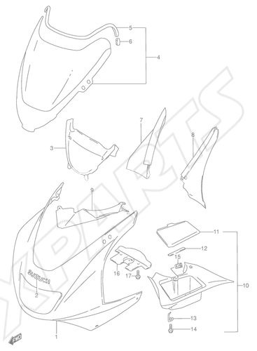 Billede til varegruppe COWLING BODY (MODEL V)G4W = Y0V(GREEN), 0FP(SIL VER)