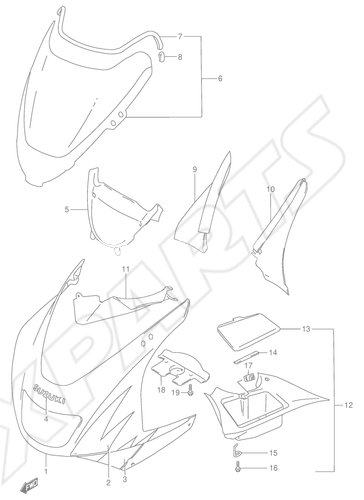 Billede til varegruppe COWLING BODY (RF900RT/ RV)G4H = 019(BLACK), 0WP(GRE EN)