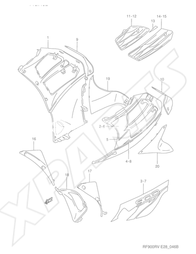 Billede til varegruppe UNDER COWLING BODY (MODEL T)COLOR : F3C = 1HU(PURPLE) , 17U(GRAY)