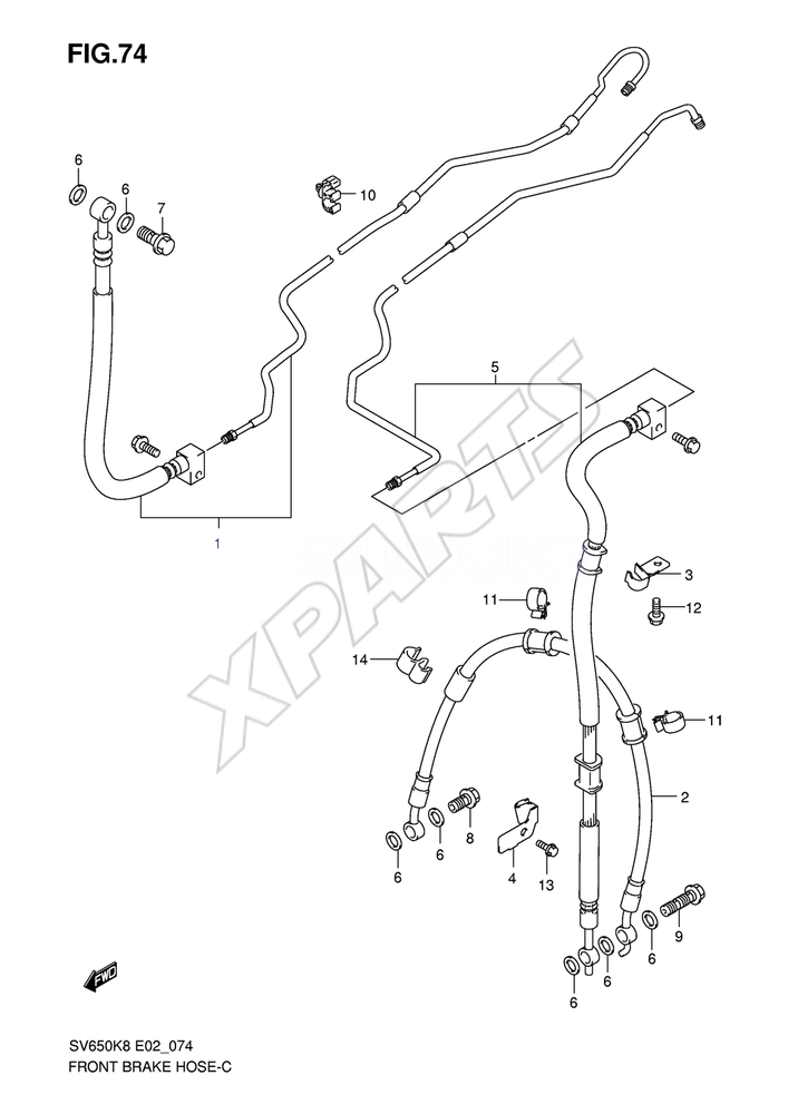 Billede til varegruppe FRONT BRAKE HOSE (SEE NOTE)NOTE : SV650AK8/ AUK8/ SAK8 / SUAK8/ AK9/ AUK9/ SAK9/ SUAK 9/ SAL0/ SUAL0