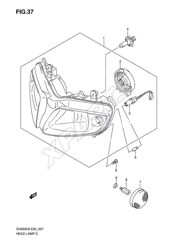 Billede til varegruppe HEADLAMP (SV650SK8/ SK9/ SAK8/ SL0/ SAL0/ SUL0 E24)