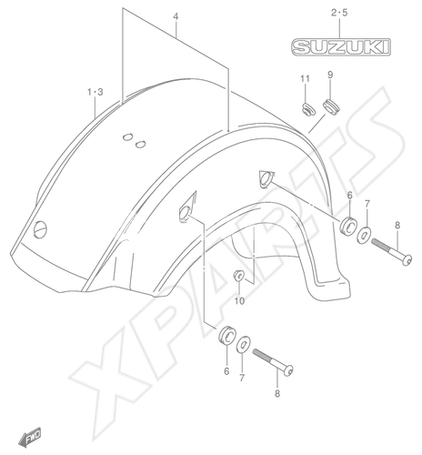 Billede til varegruppe REAR FENDER (MODEL K5): AVU=YM6(SILVER),YAY(BLA CK)